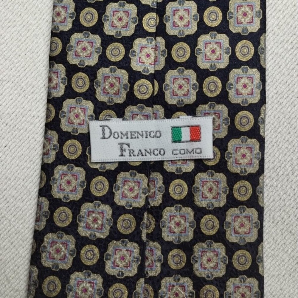 Lot Of 2 Black Fine Silk Ties Alfani UOMO Domenico Franco Striped Frame Pattern - Picture 5 of 8